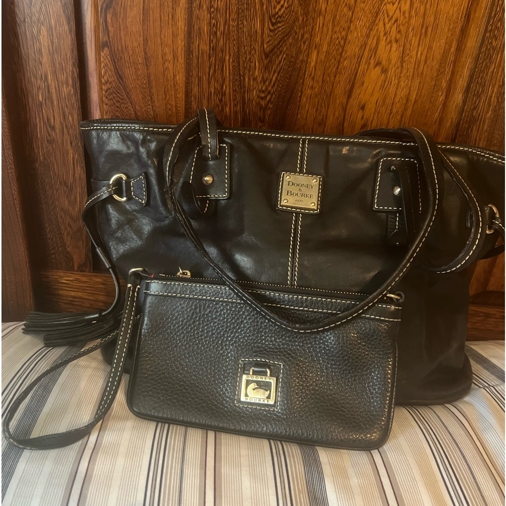 Dooney & Bourke Set, Black Leather Shoulder Purse & Black Leather Wristlet